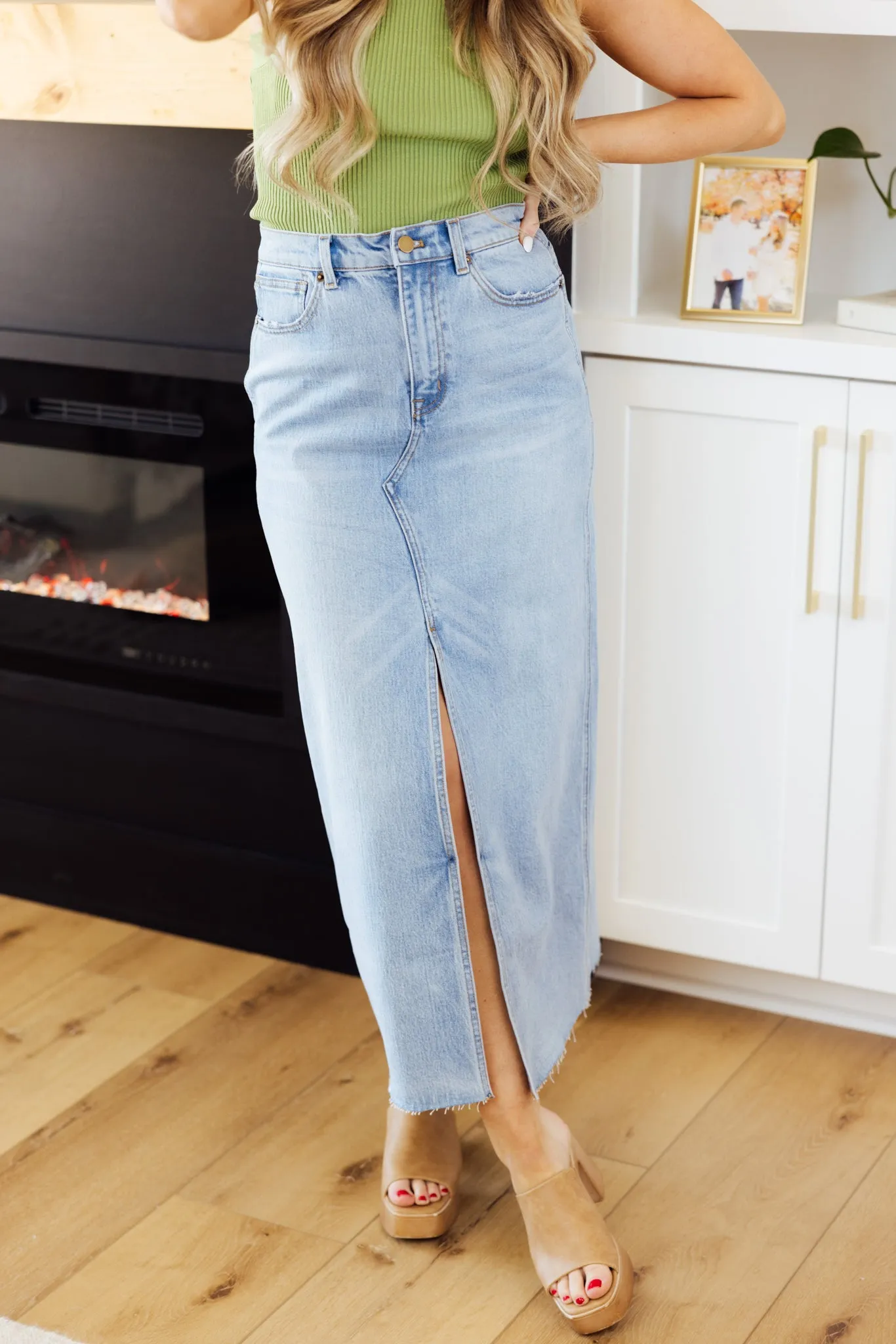 Denim Slit Front Skirt