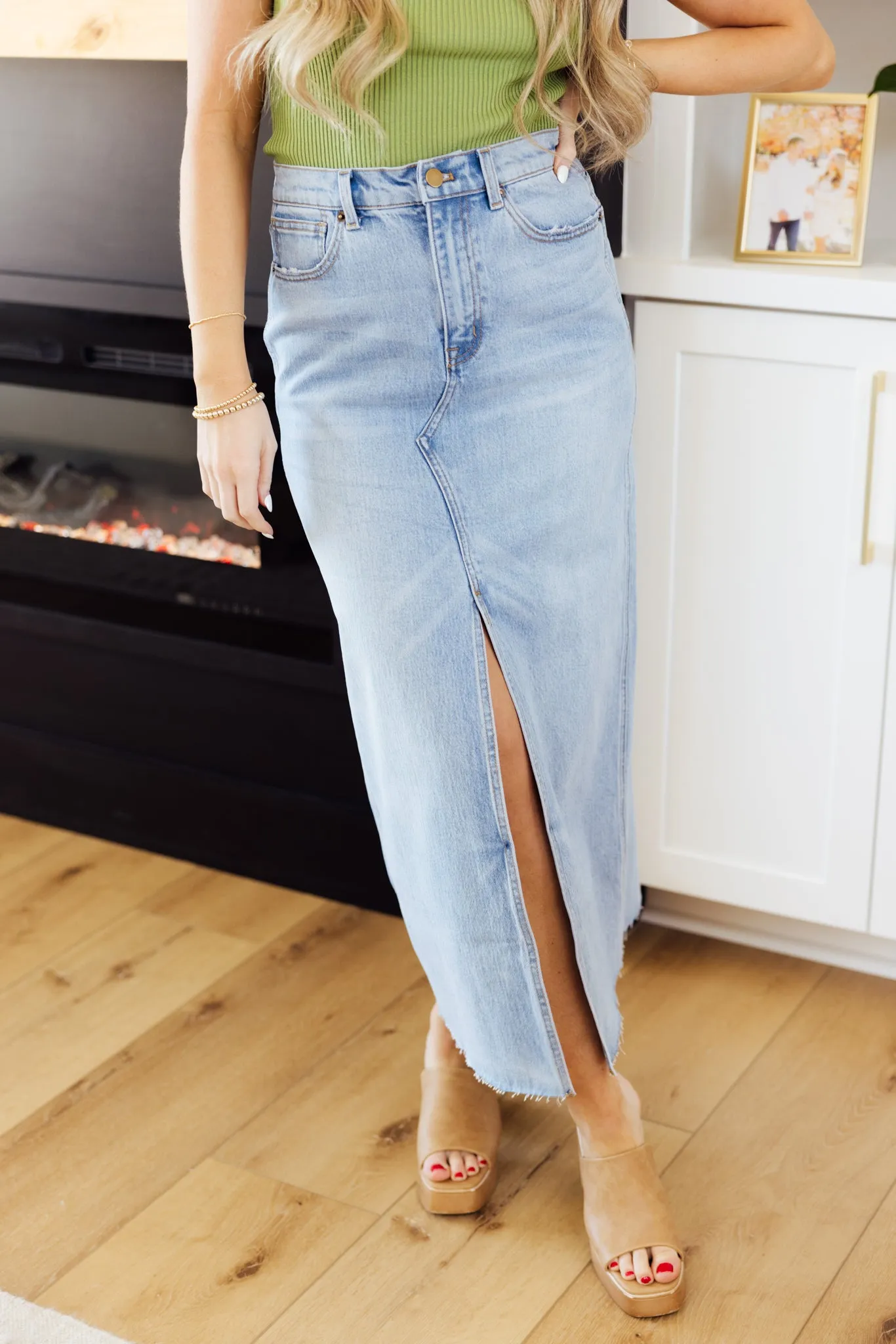 Denim Slit Front Skirt