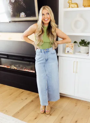 Denim Slit Front Skirt