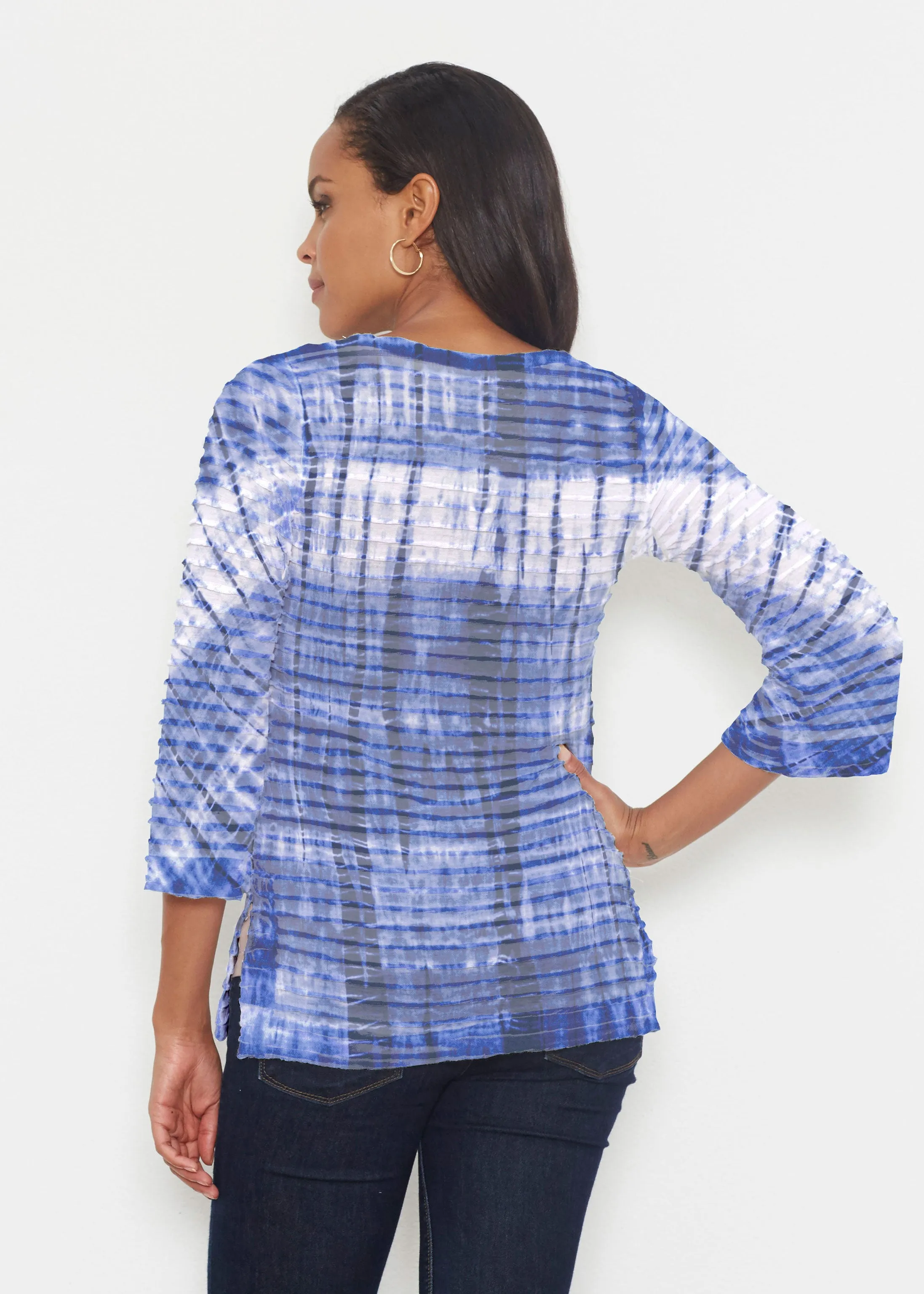 Denim Tie Dye (14230) ~ Banded 3/4 Bell-Sleeve V-Neck Tunic