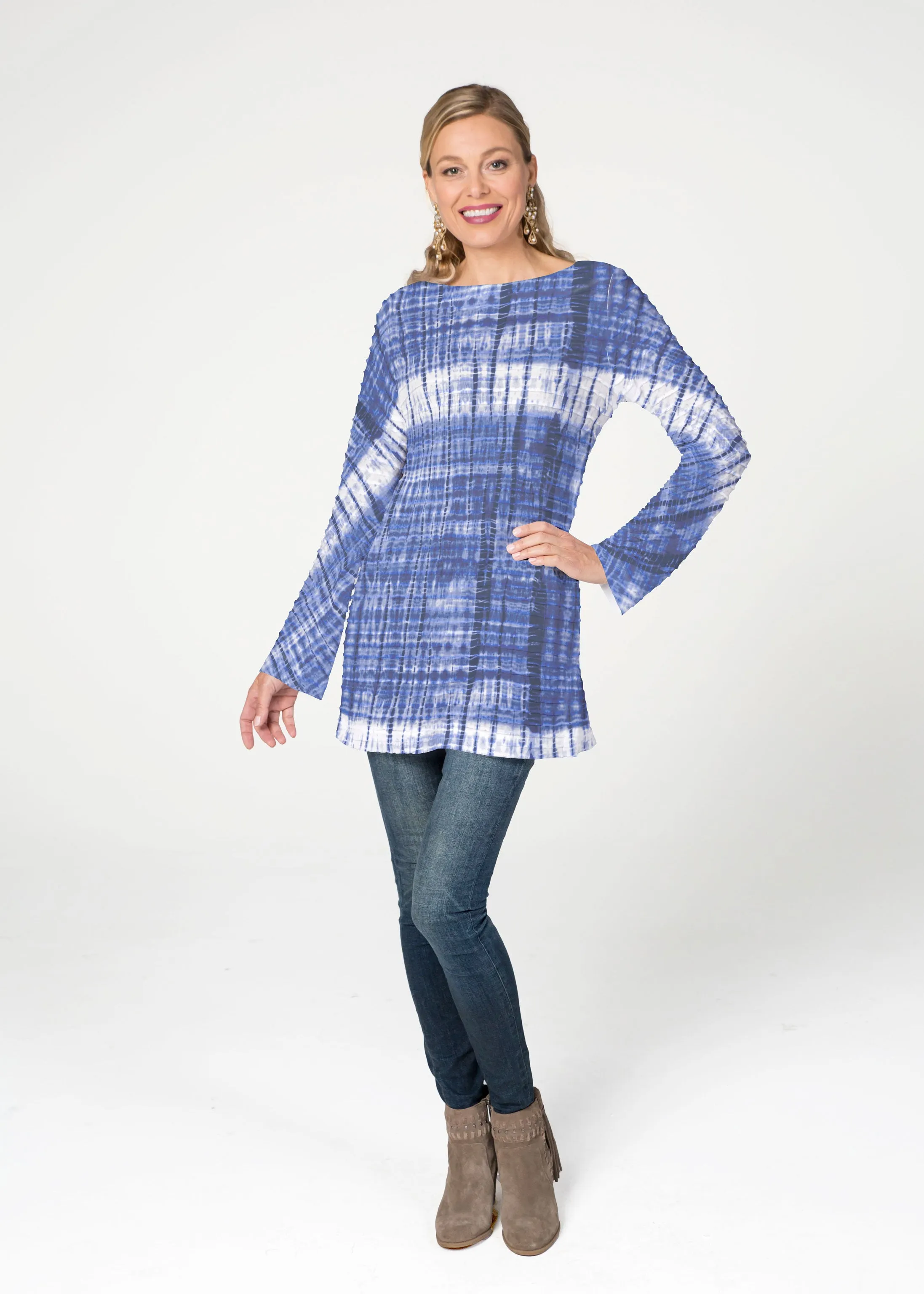 Denim Tie Dye (14230) ~ Banded Boatneck Tunic