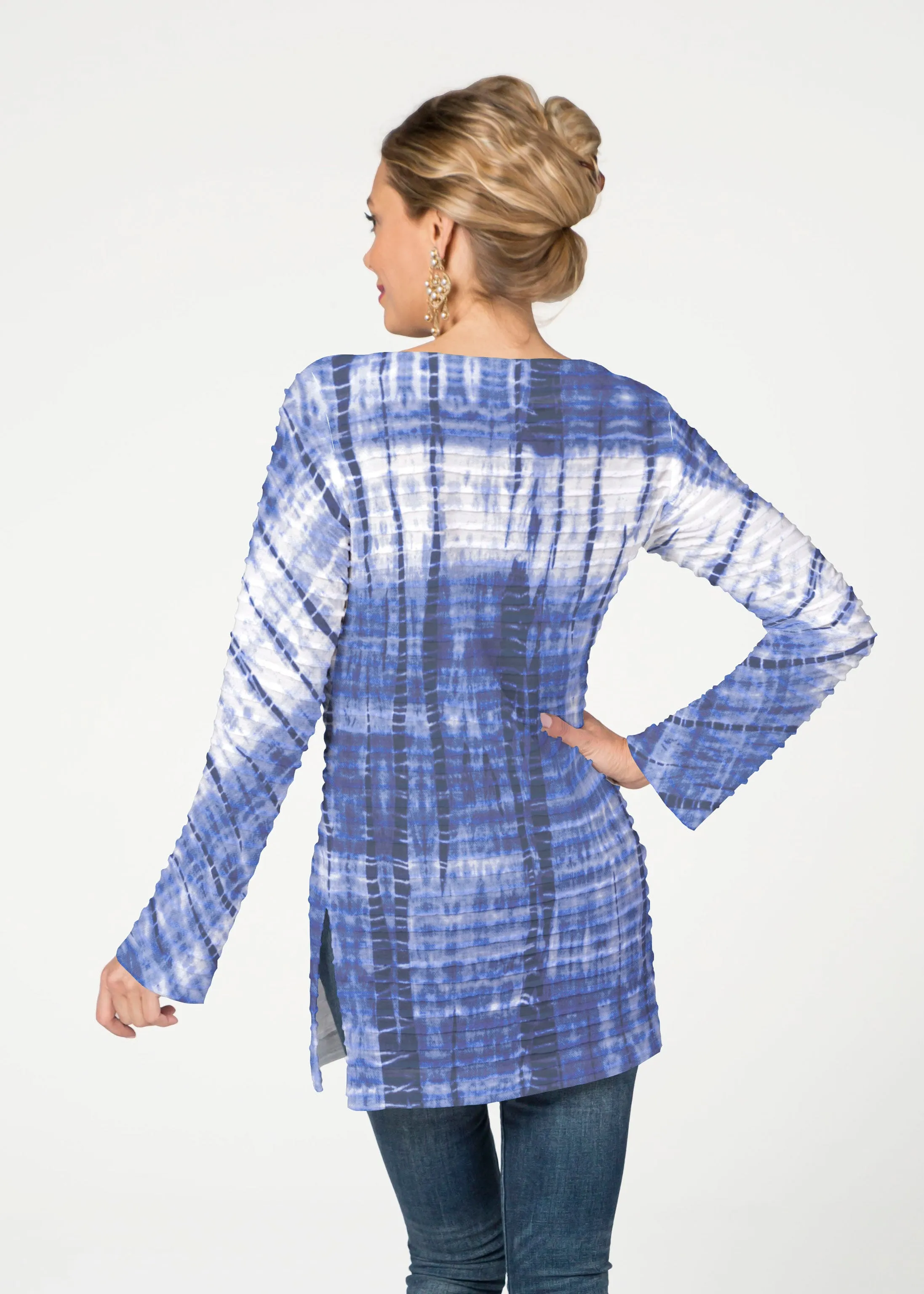 Denim Tie Dye (14230) ~ Banded Boatneck Tunic
