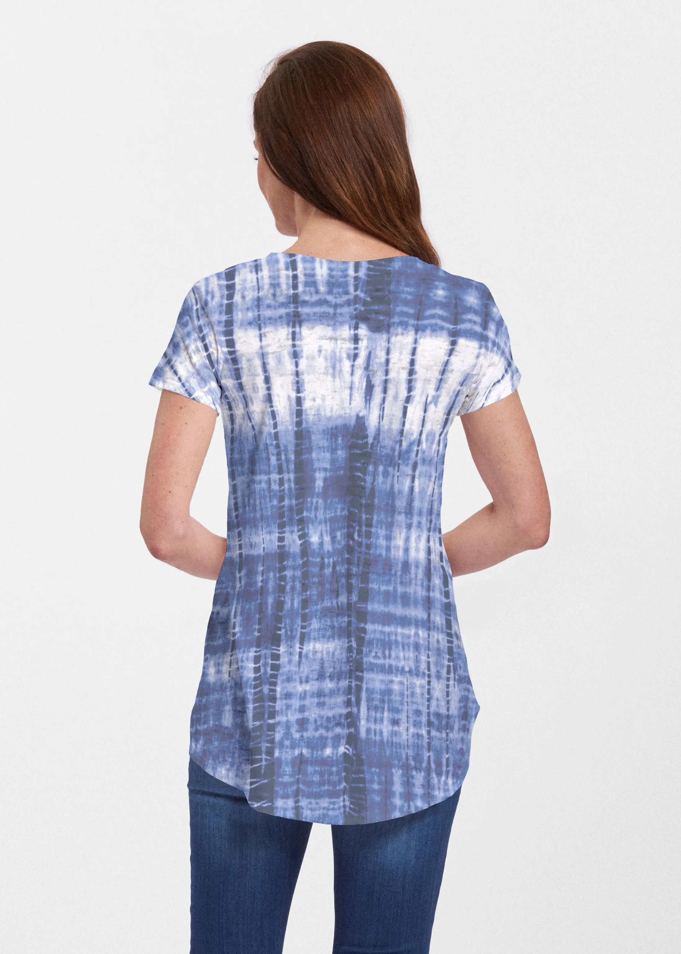 Denim Tie Dye (14230) ~ Signature Short Sleeve Scoop Neck Flowy Tunic