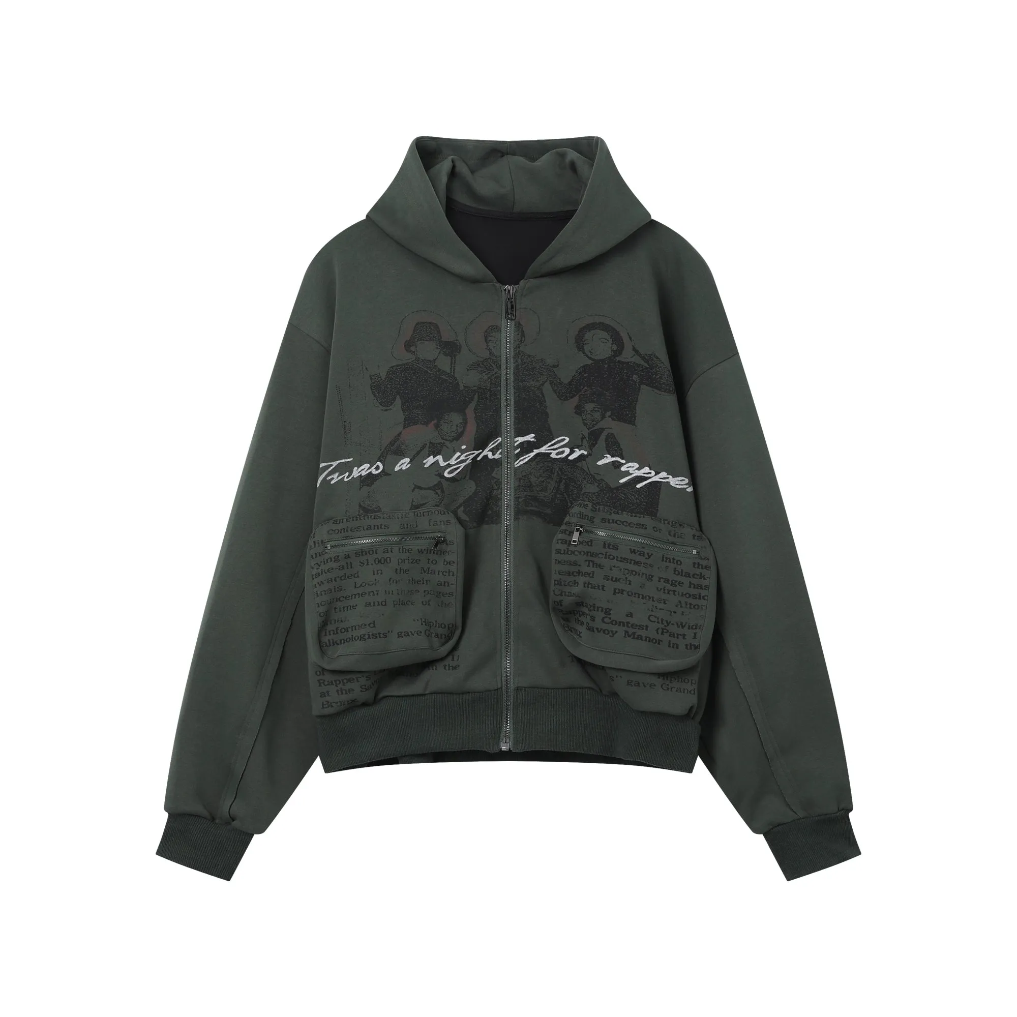 Distressed Hooded Sweatshirt Jacket