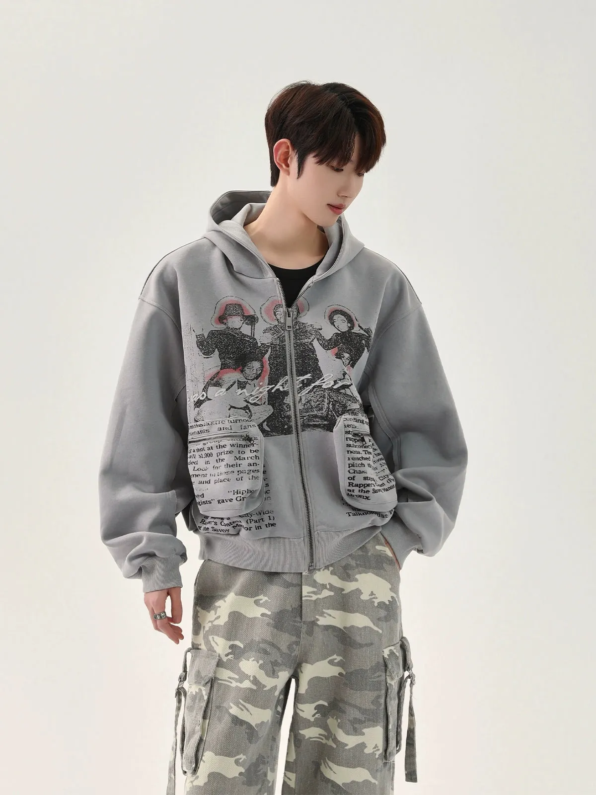 Distressed Hooded Sweatshirt Jacket