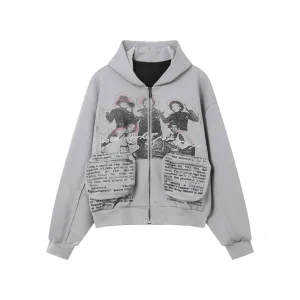 Distressed Hooded Sweatshirt Jacket