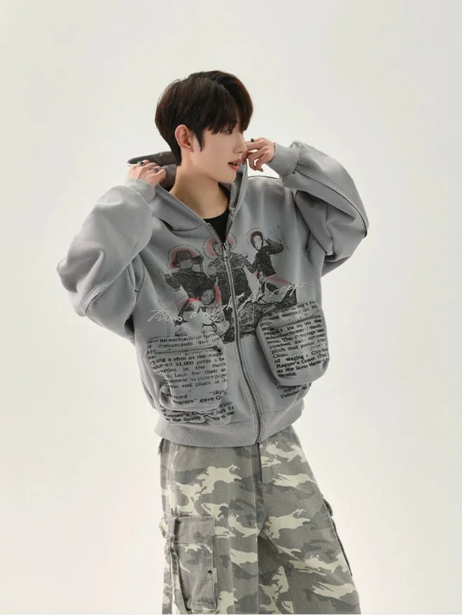 Distressed Hooded Sweatshirt Jacket