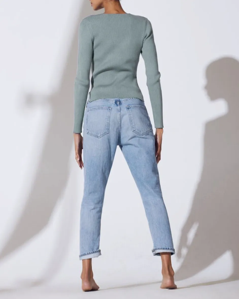 DOMO RIBBED VISCOSE-CREPE SWEATER TOP