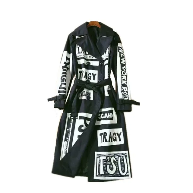 Double Breasted Belt Long Sleeve Women Windbreaker Jacket
