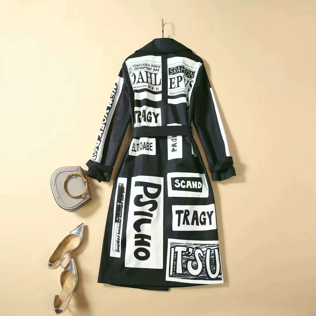 Double Breasted Belt Long Sleeve Women Windbreaker Jacket