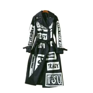 Double Breasted Belt Long Sleeve Women Windbreaker Jacket