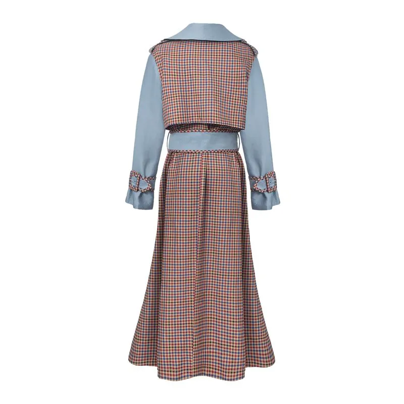 Double Breasted Belted Gingham Panel Trench Coat