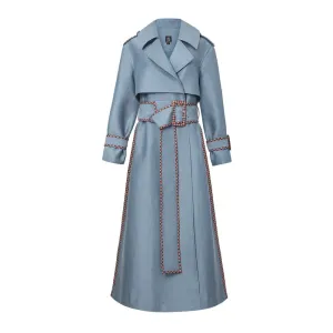 Double Breasted Belted Gingham Panel Trench Coat