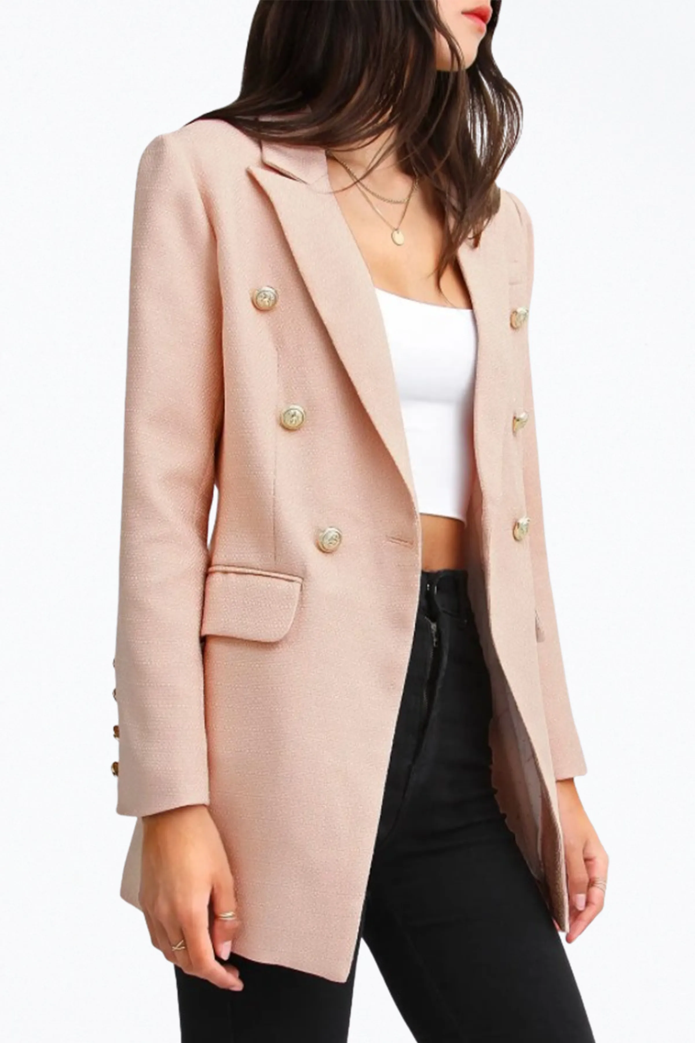 DOUBLE-BREASTED TEXTURED WOVEN BLAZER