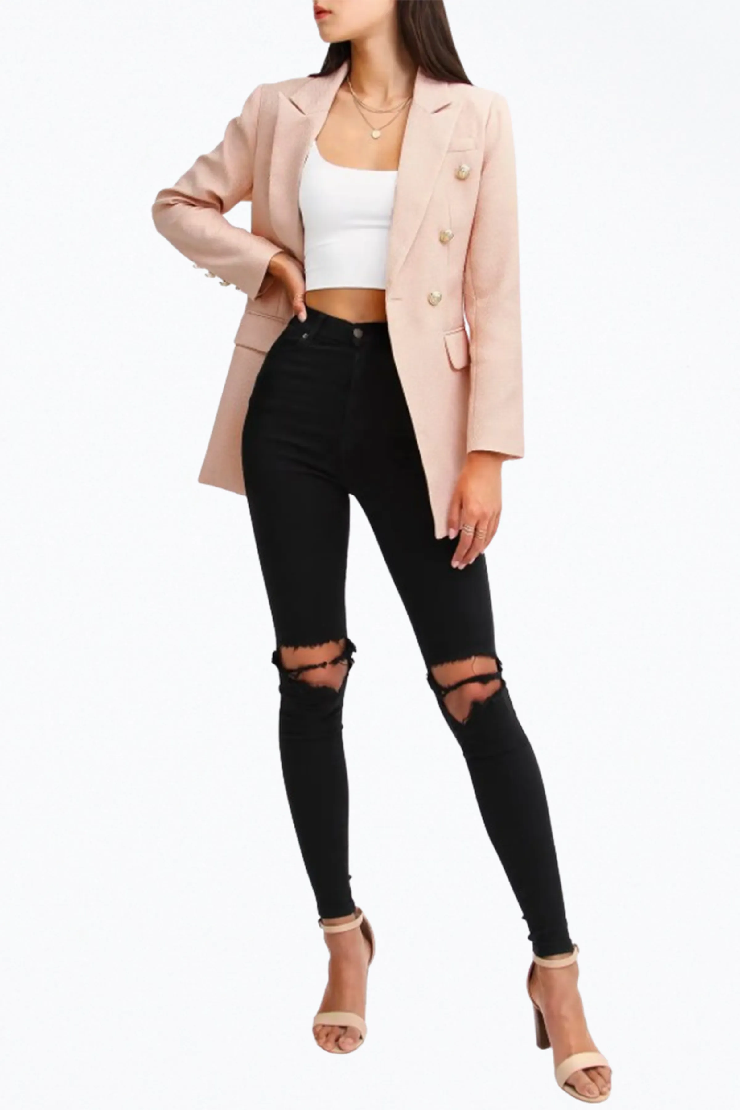 DOUBLE-BREASTED TEXTURED WOVEN BLAZER
