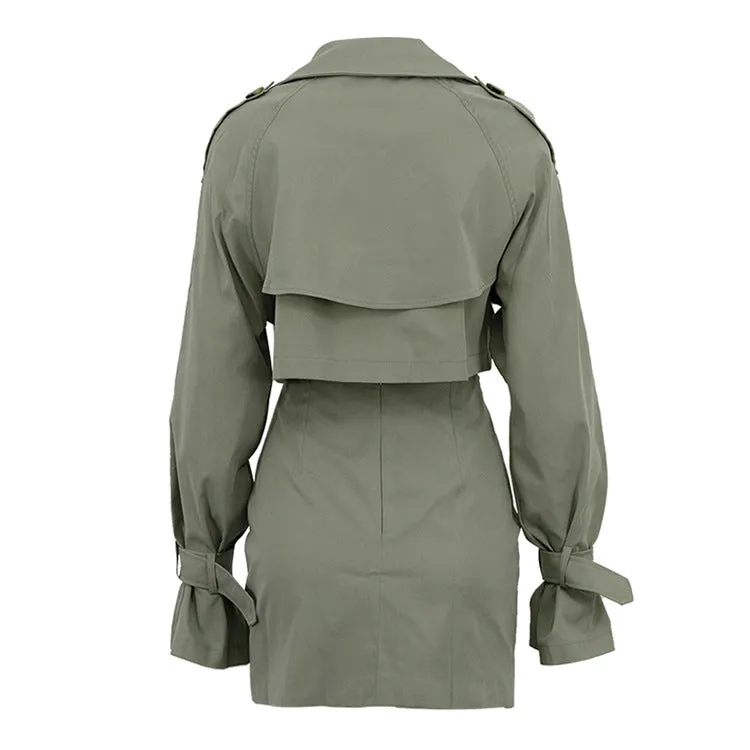 Double Breasted Trench Style Top and Skirt Set