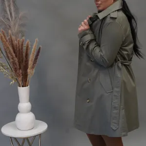 Doubled Breasted Thigh Length Trench Coat
