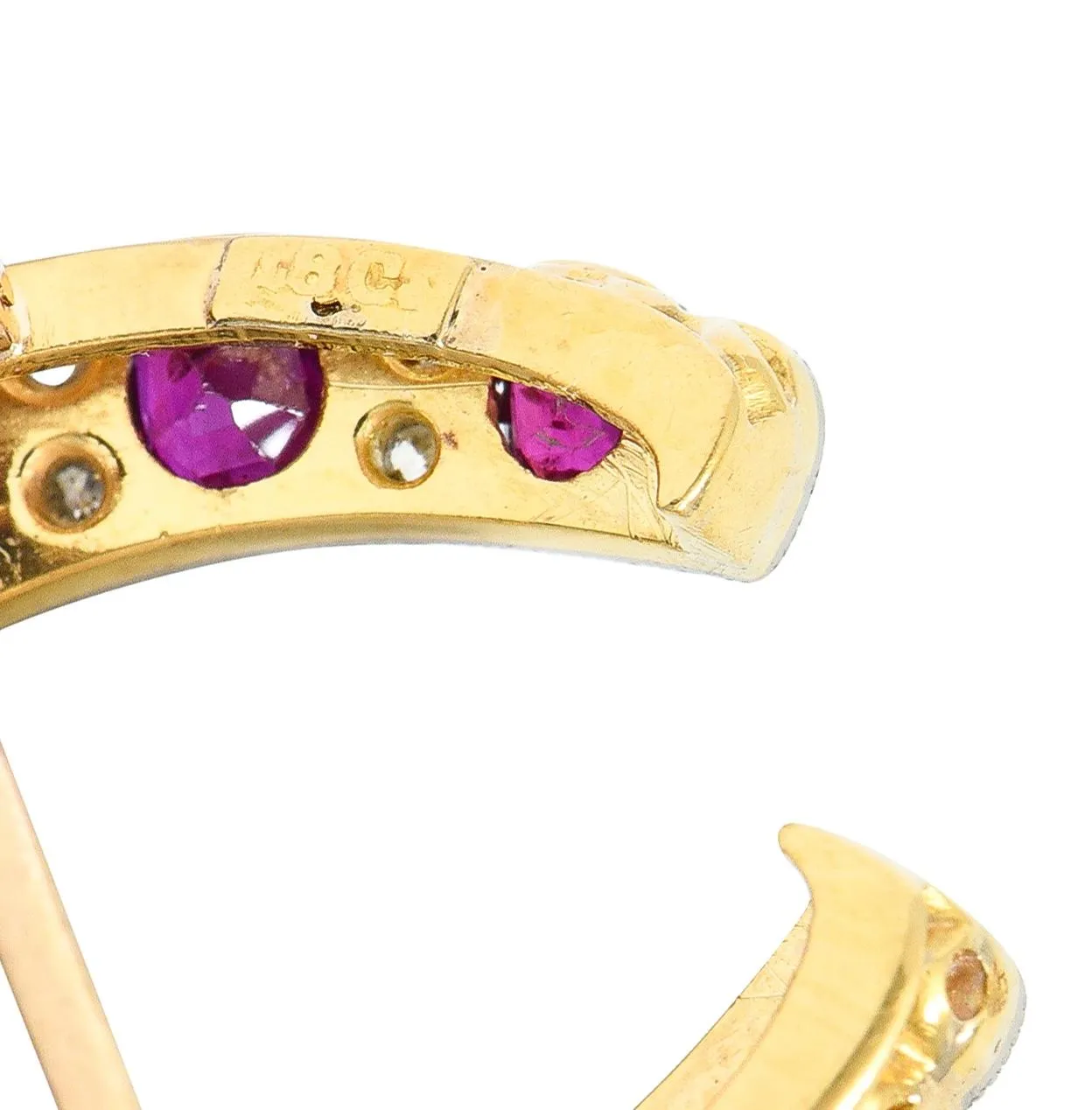 Edwardian 2.66 CTW Ruby Diamond Platinum-Topped 18 Karat Gold Antique Horseshoe Pendant Brooch