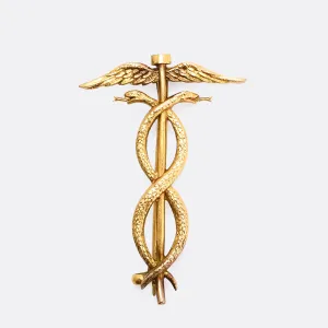 Edwardian Gold Caduceus Brooch