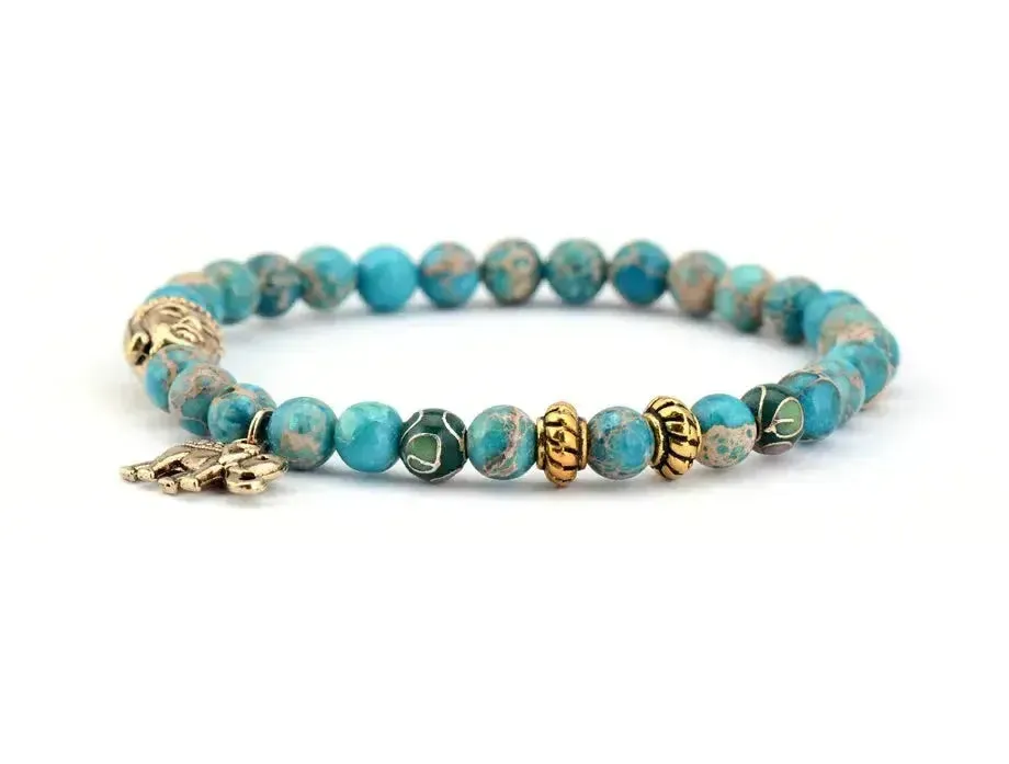 Elephant & Buddha Bracelet – Natural Stone Meditation | 6mm Beads