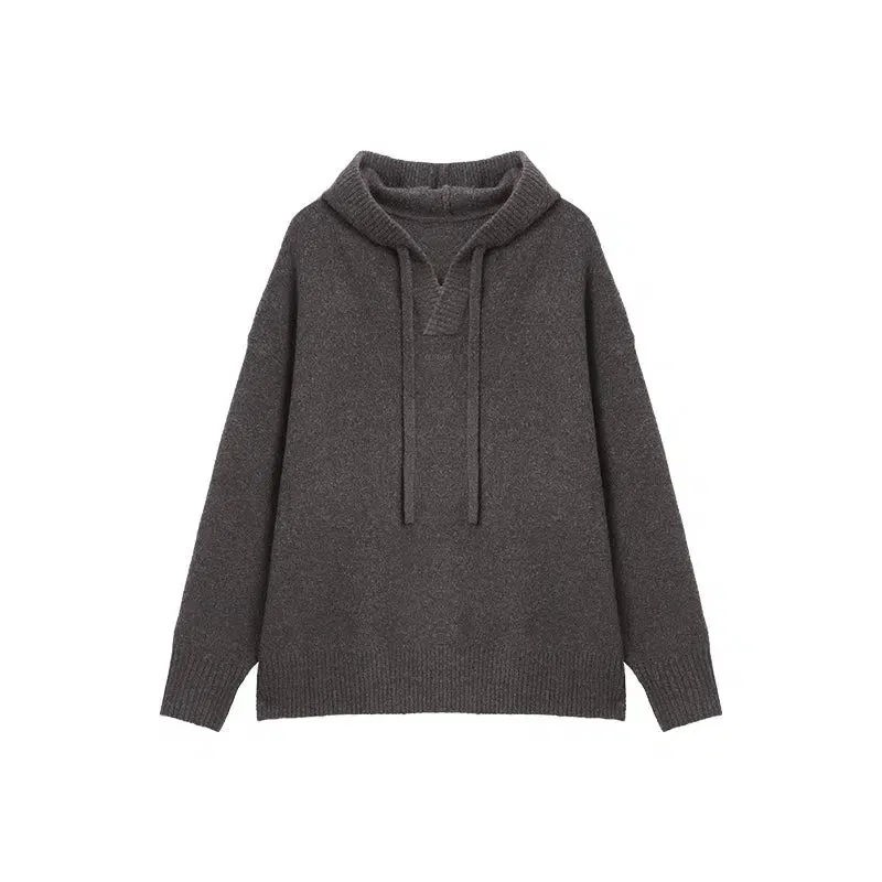 Embroidered Loose Knit Hooded Sweater
