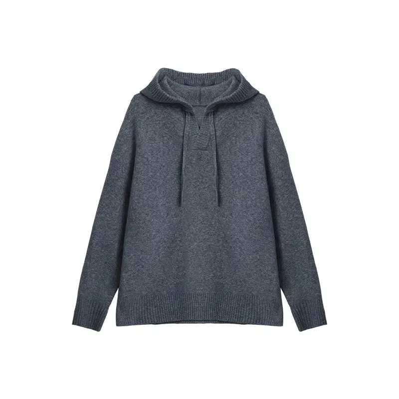 Embroidered Loose Knit Hooded Sweater