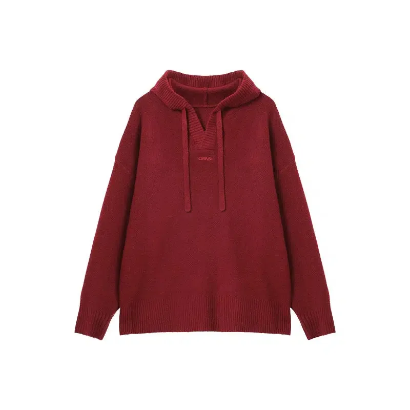 Embroidered Loose Knit Hooded Sweater