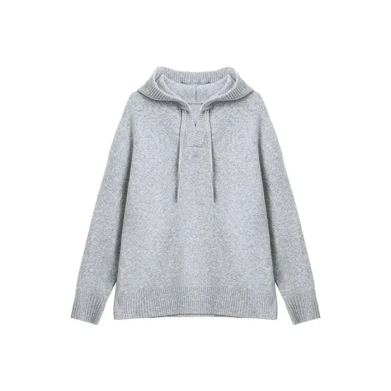 Embroidered Loose Knit Hooded Sweater