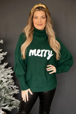 Emerald Green Merry Turtleneck Sweater