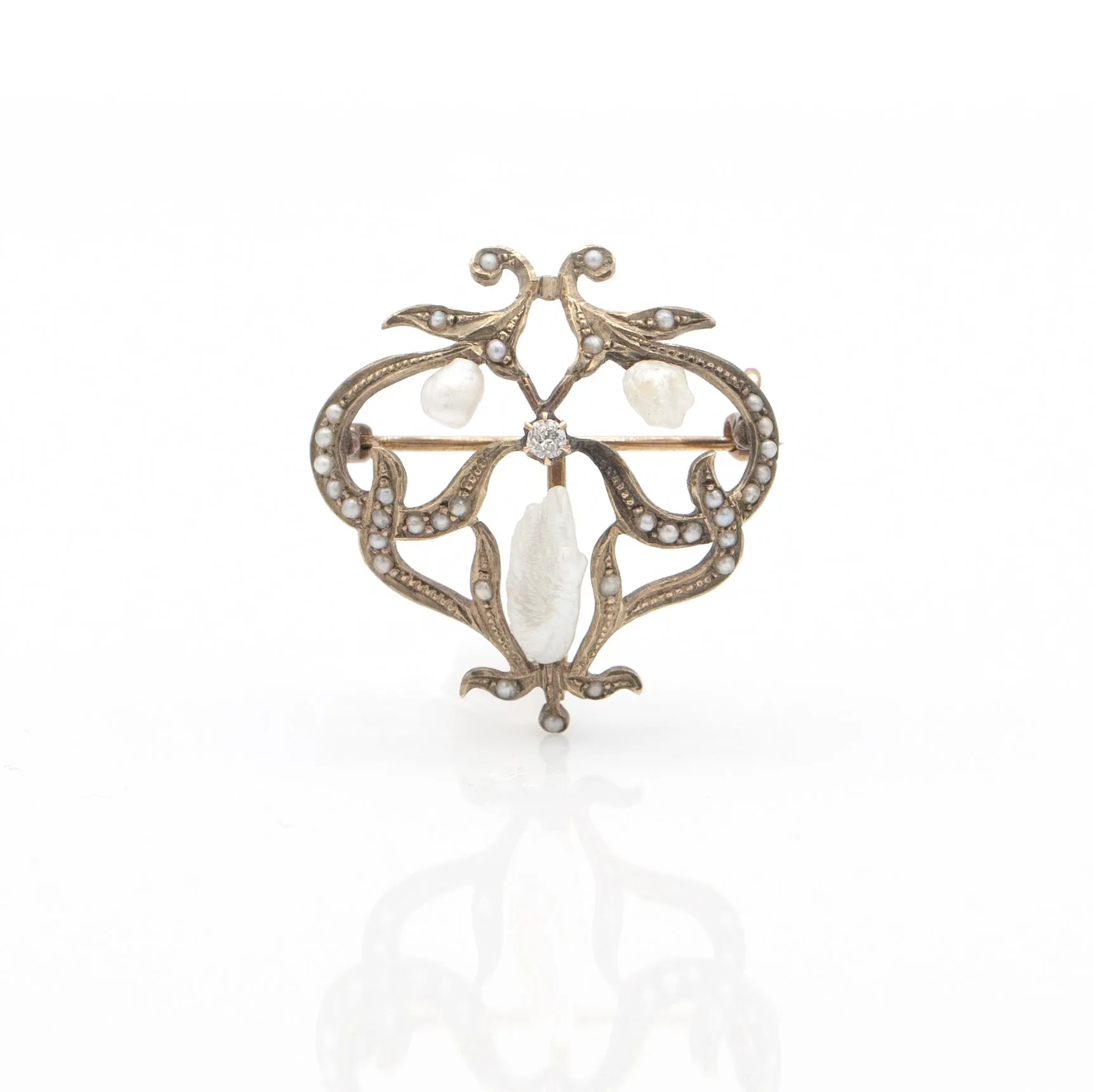 Estate Collection Antique Diamond & Pearl Brooch
