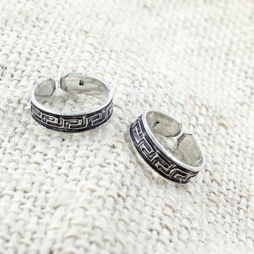 Ethnic Real 925 Silver Oxidized Women foot toe rings band - Pair