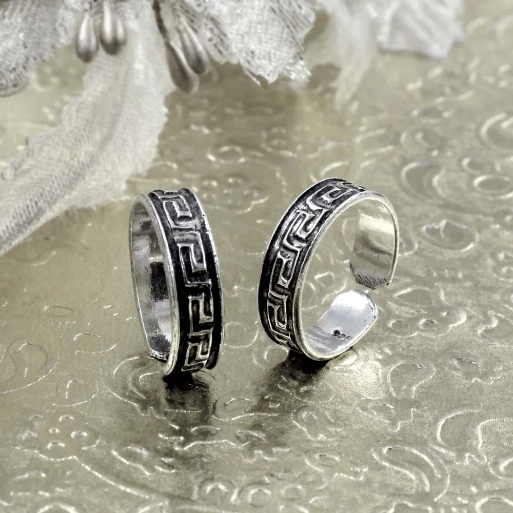 Ethnic Real 925 Silver Oxidized Women foot toe rings band - Pair