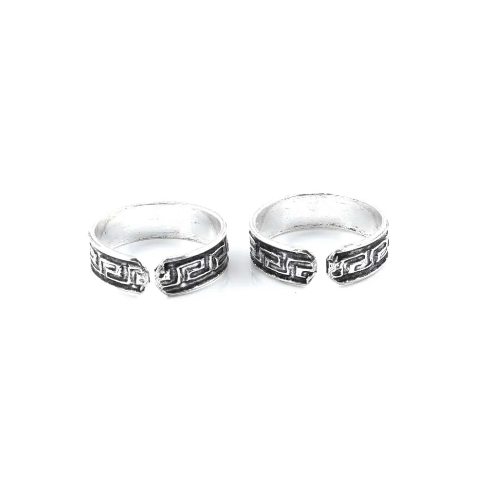 Ethnic Real 925 Silver Oxidized Women foot toe rings band - Pair