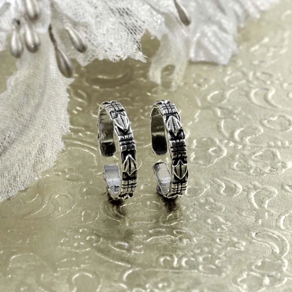 Ethnic Real 925 Sterling Silver Oxidized Women foot toe rings band - Pair