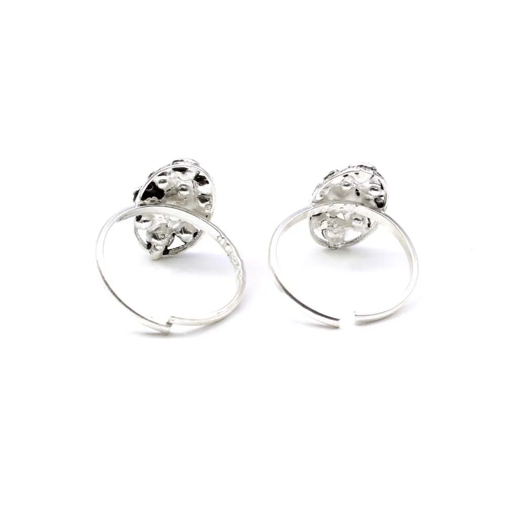 Ethnic wedding Style Handmade Crystal Enamel Toe Rings Pair Real Solid Silver