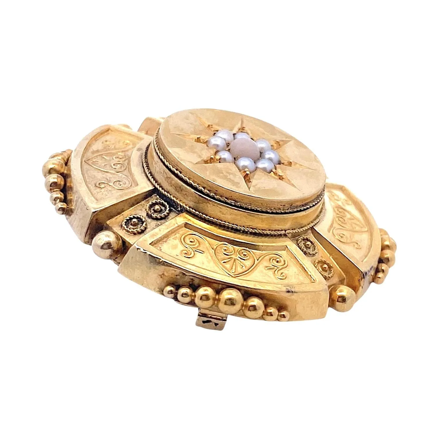 Etruscan Revival Antique 14K Pearl Brooch