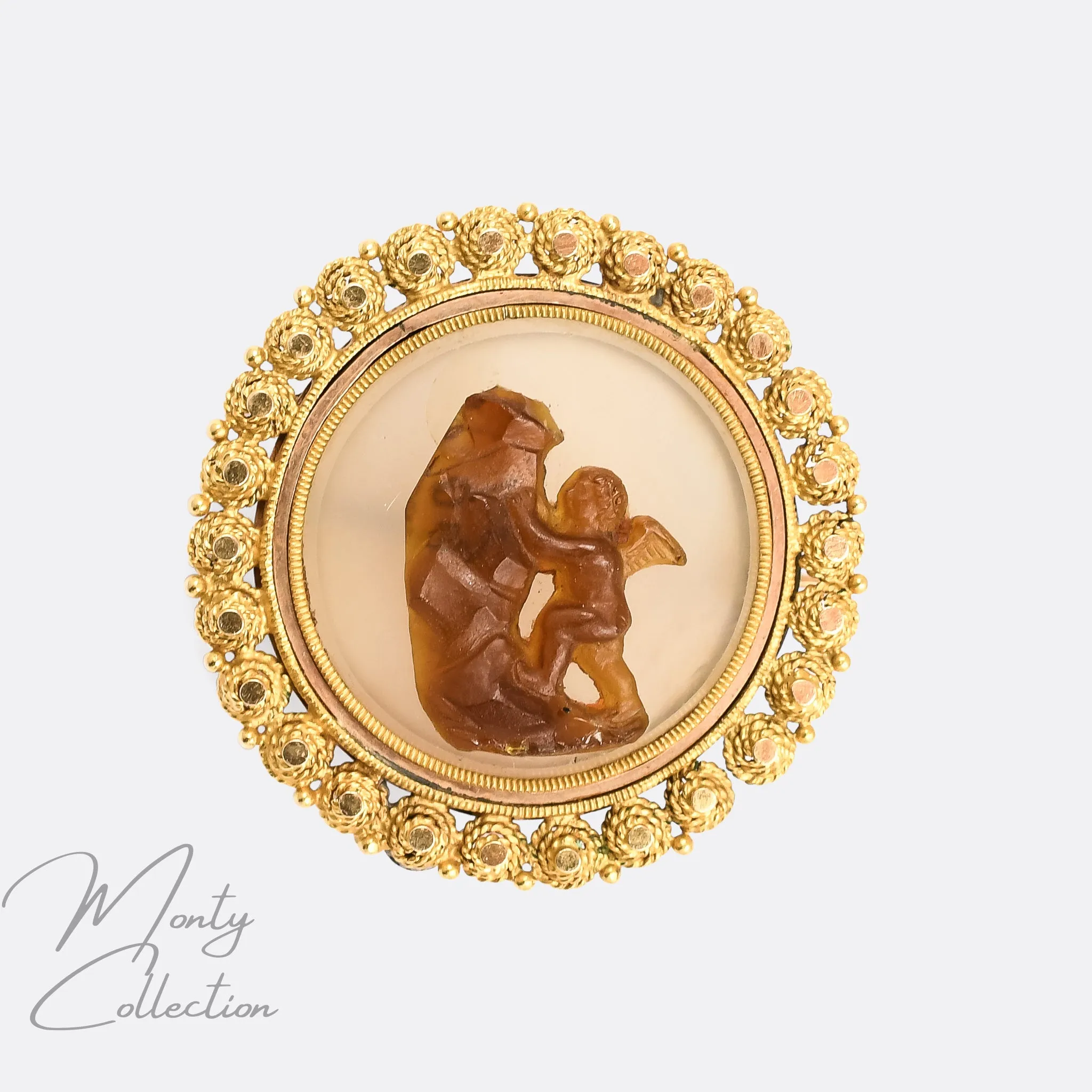 Etruscan Revival "The Struggle For True Love" Cameo Brooch