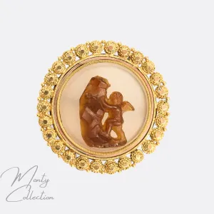 Etruscan Revival "The Struggle For True Love" Cameo Brooch