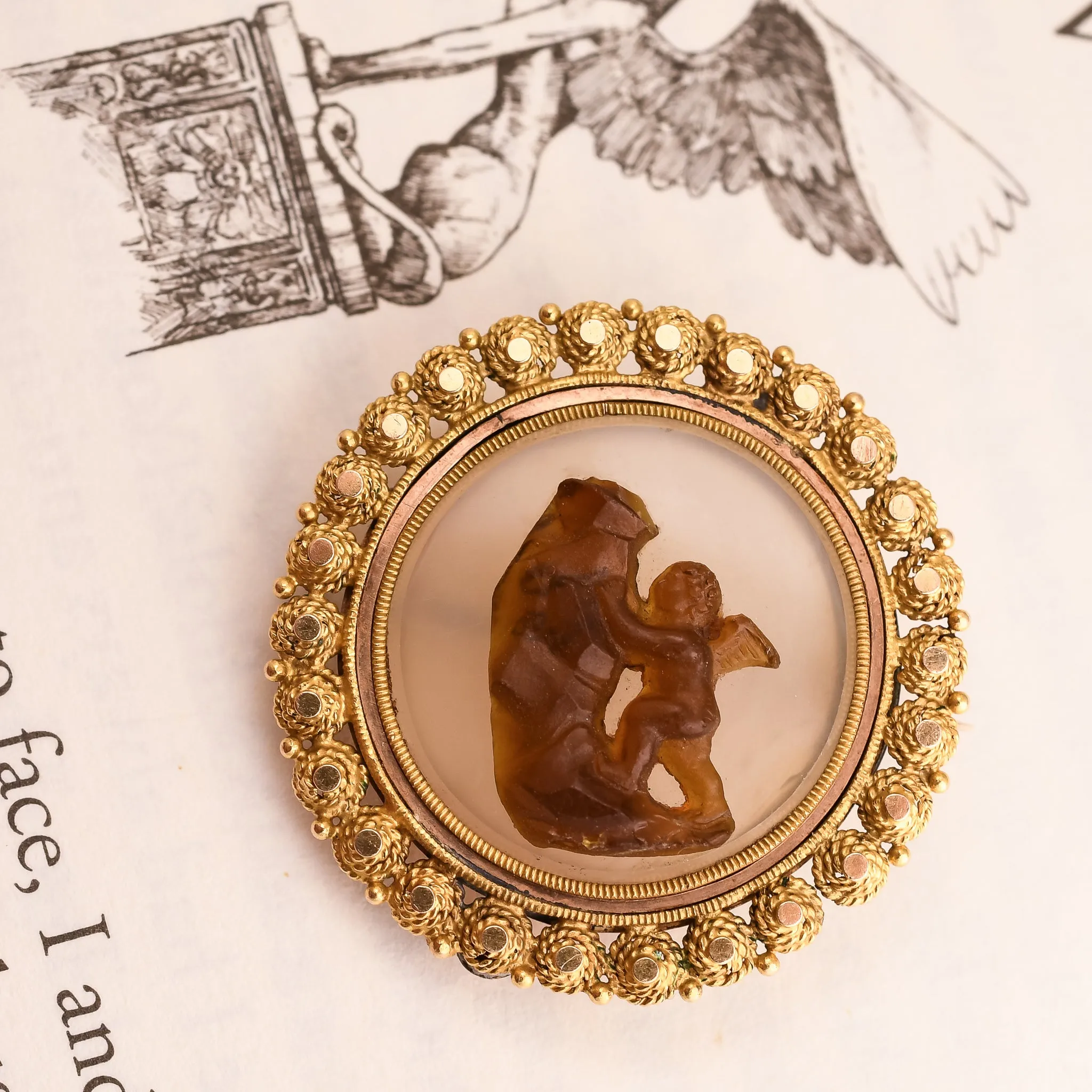 Etruscan Revival "The Struggle For True Love" Cameo Brooch
