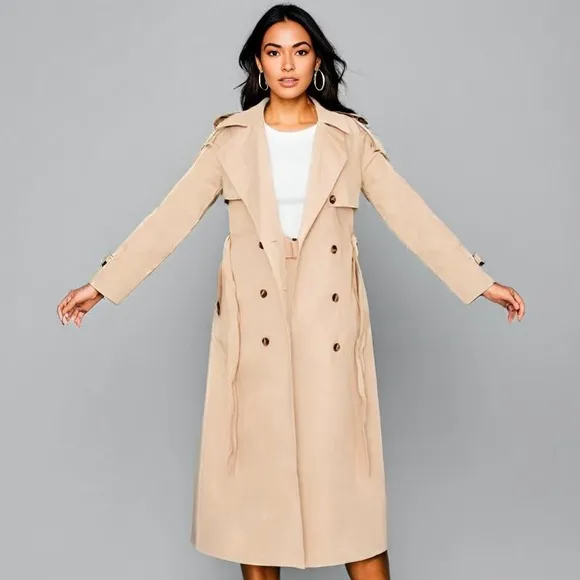[Express Ship] PLT Beige Belted Double Breasted Trench Coat Size 6 SHIP NOW 🎀✈️