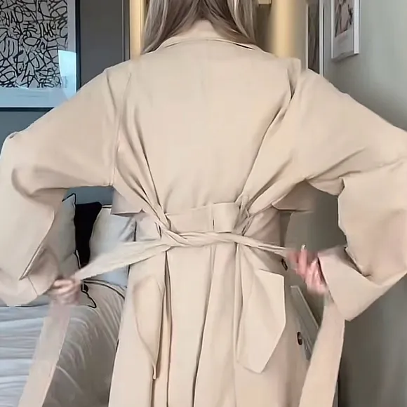 [Express Ship] PLT Beige Belted Double Breasted Trench Coat Size 6 SHIP NOW 🎀✈️