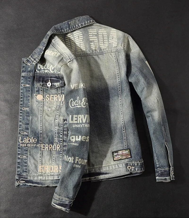 Fall European and American casual print denim jacket male