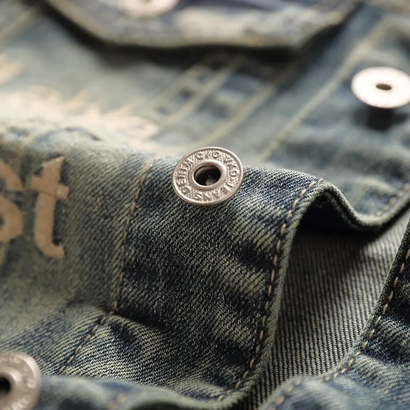 Fall European and American casual print denim jacket male