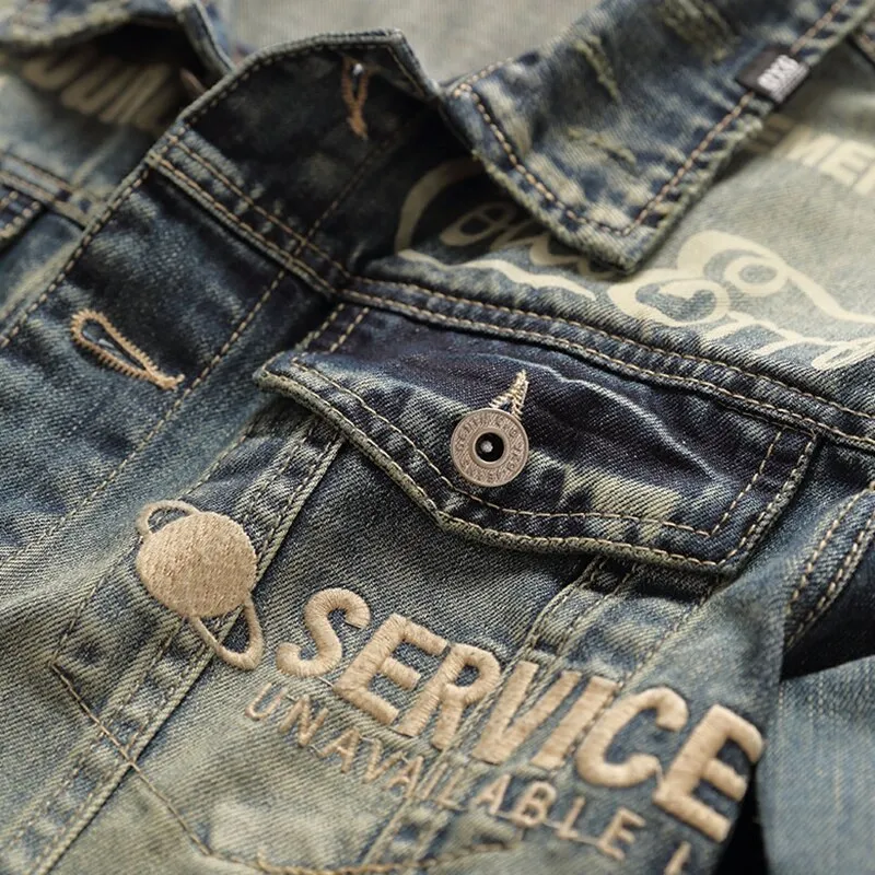 Fall European and American casual print denim jacket male