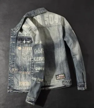 Fall European and American casual print denim jacket male