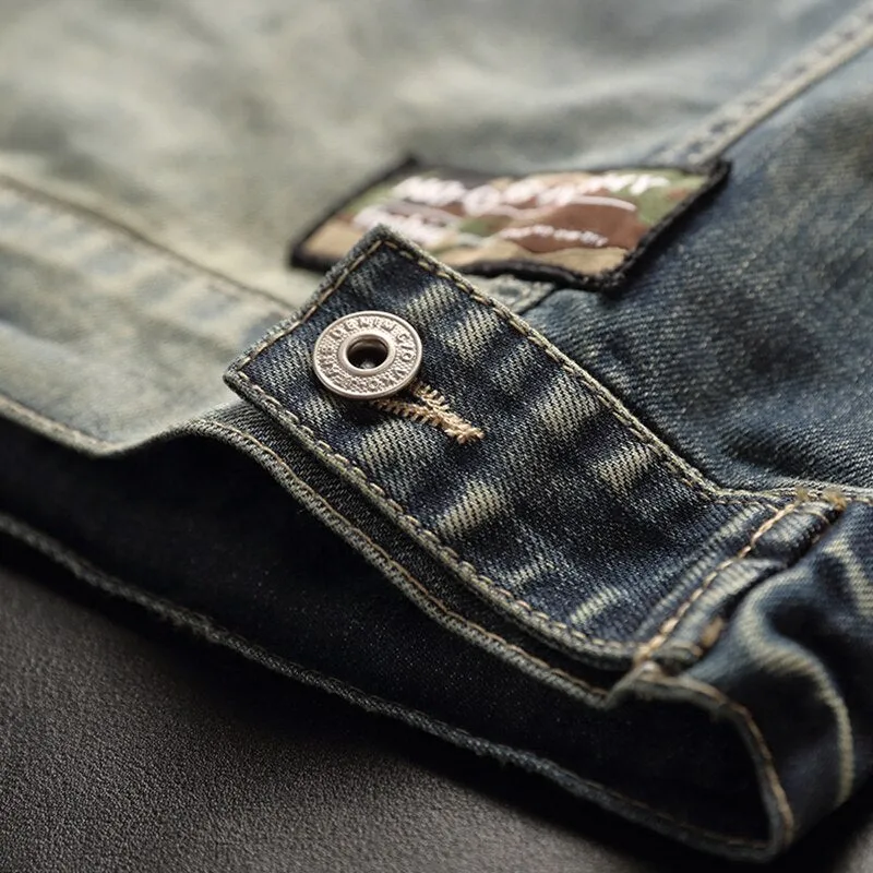 Fall European and American casual print denim jacket male