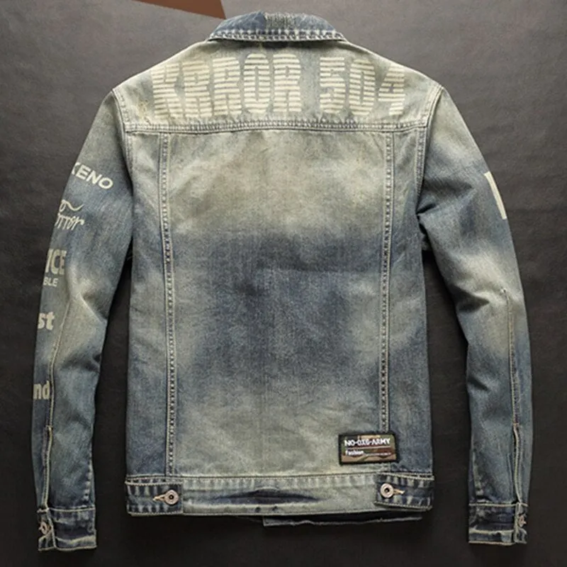 Fall European and American casual print denim jacket male