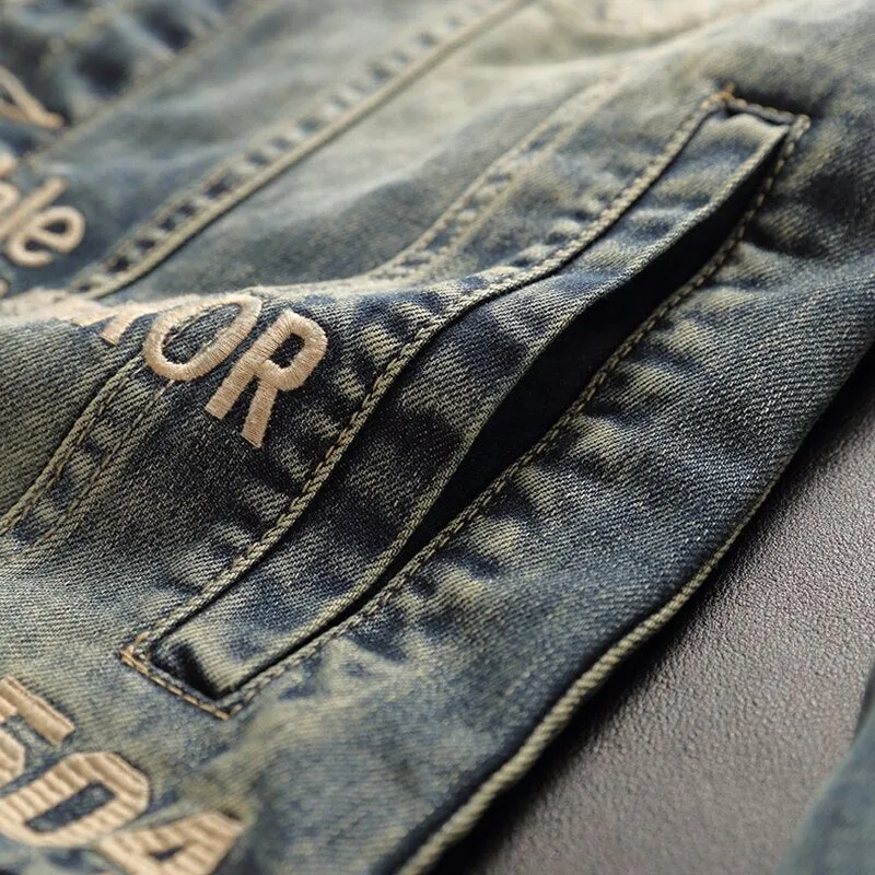 Fall European and American casual print denim jacket male