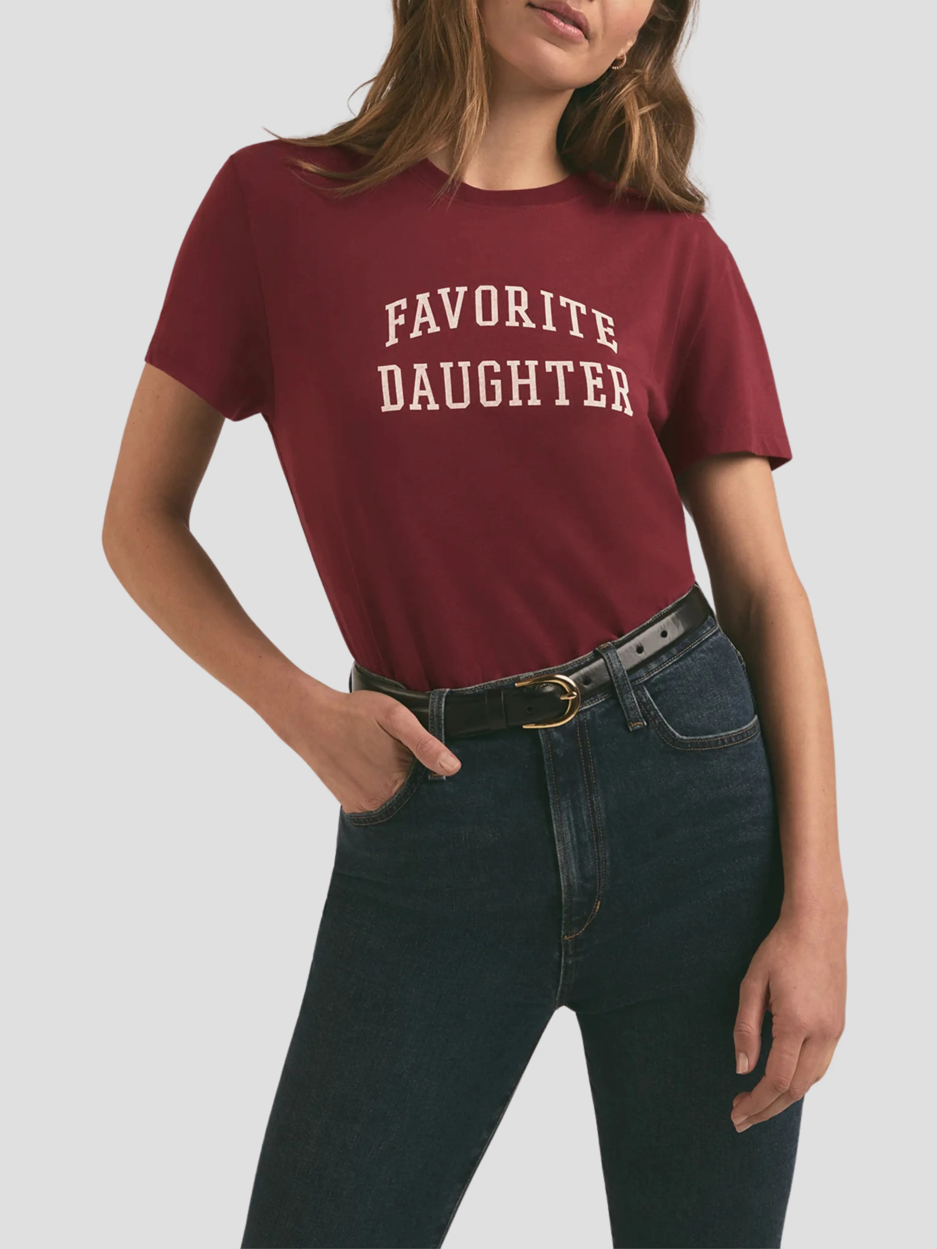 Favorite Daughter Crop Collegiate Tee in Burgundy