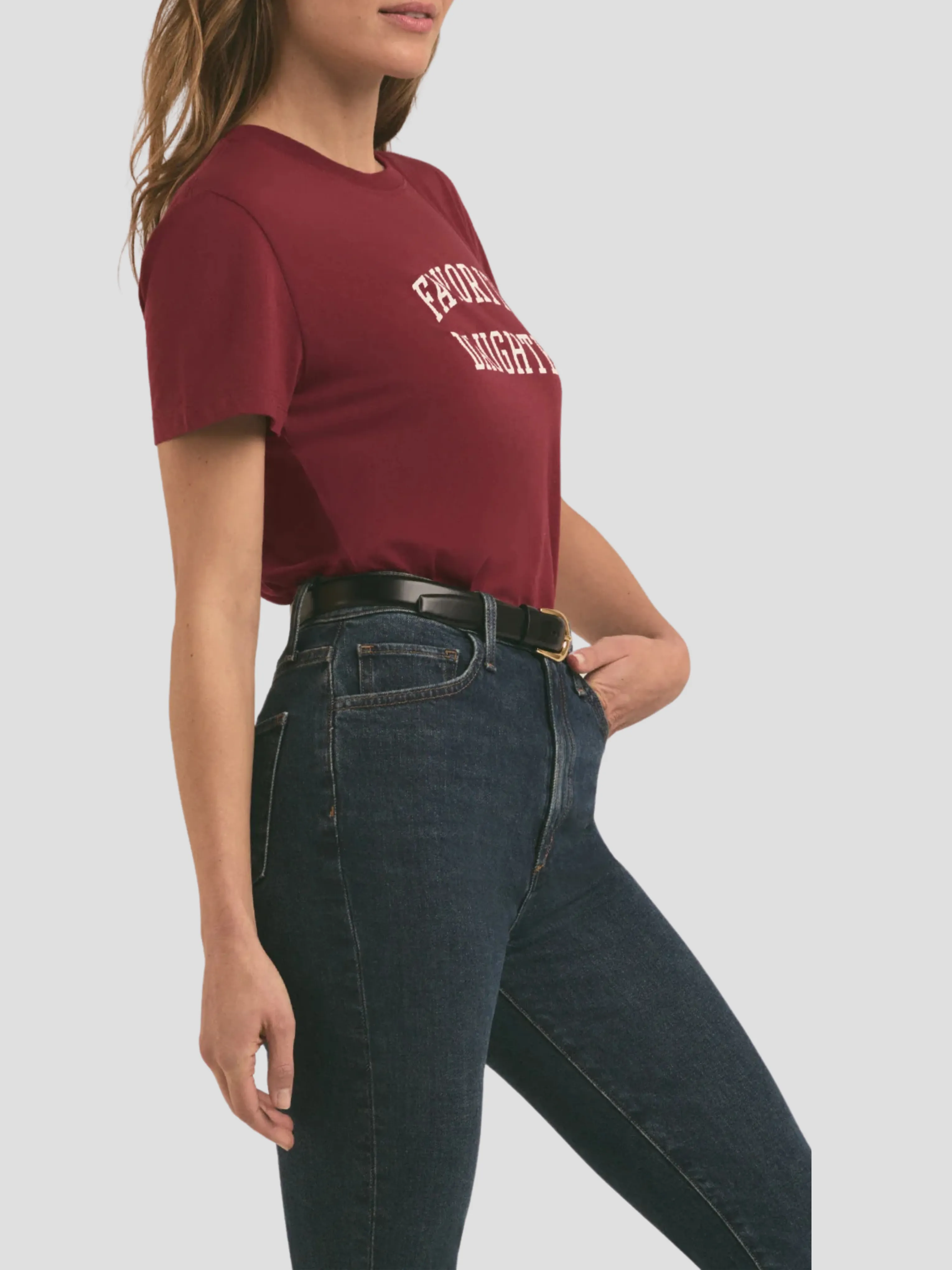 Favorite Daughter Crop Collegiate Tee in Burgundy